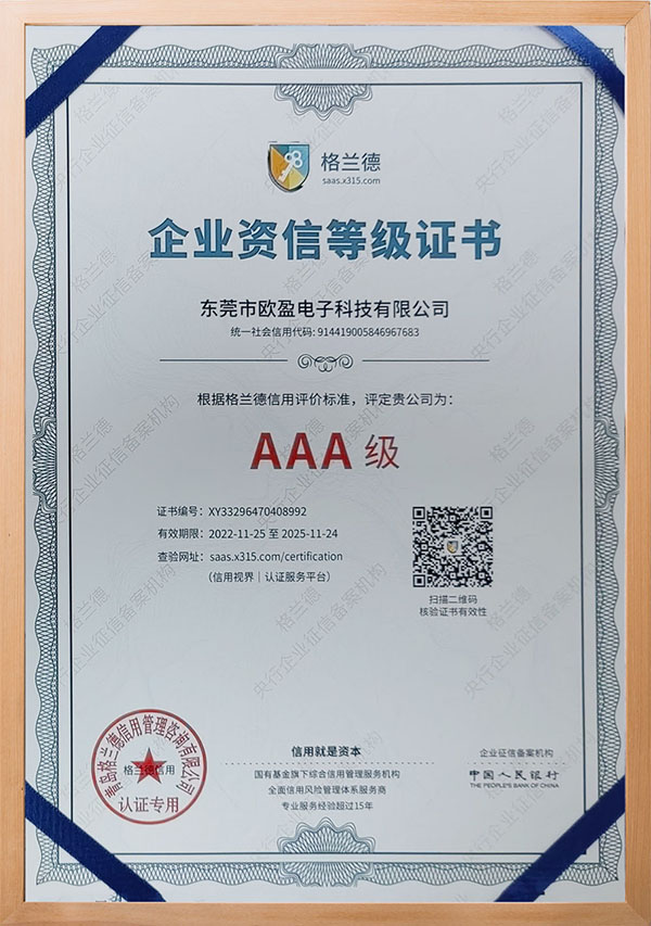 Enterprise credit rating certificate